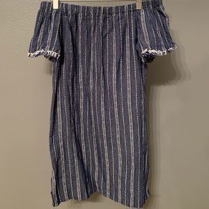 denim striped off the shoulder dress